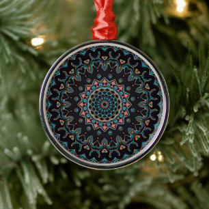 Orange Blue Aquamarin Black Mandala Boho Art Ornament Aus Metall