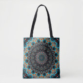 Orange Blue Aquamarin Black Mandala Boho Art Tasche (Vorderseite)