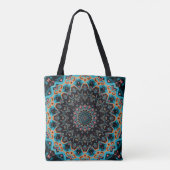 Orange Blue Aquamarin Black Mandala Boho Art Tasche (Rückseite)