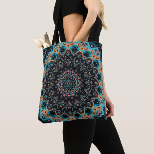 Orange Blue Aquamarin Black Mandala Boho Art Tasche (Von Nahem)