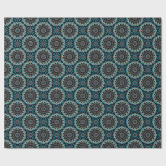 Orange Blue Aquamarin Black Mandala Boho Pattern Geschenkpapier (Flach)
