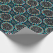 Orange Blue Aquamarin Black Mandala Boho Pattern Geschenkpapier (Ecke)
