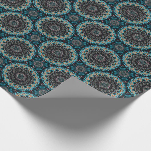 Orange Blue Aquamarin Black Mandala Boho Pattern Geschenkpapier (Ecke)