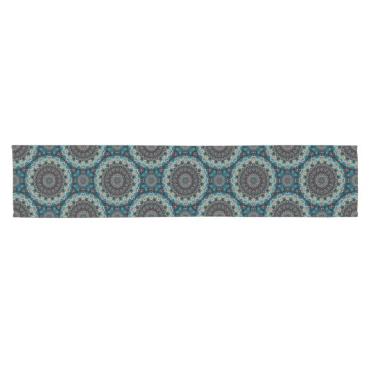 Orange Blue Aquamarin Black Mandala Boho Pattern Kurzer Tischläufer (Horizontal)