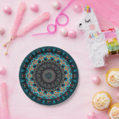 Orange Blue Aquamarin Black Mandala Pappteller (Party)