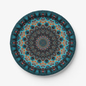 Orange Blue Aquamarin Black Mandala Pappteller (Vorderseite)