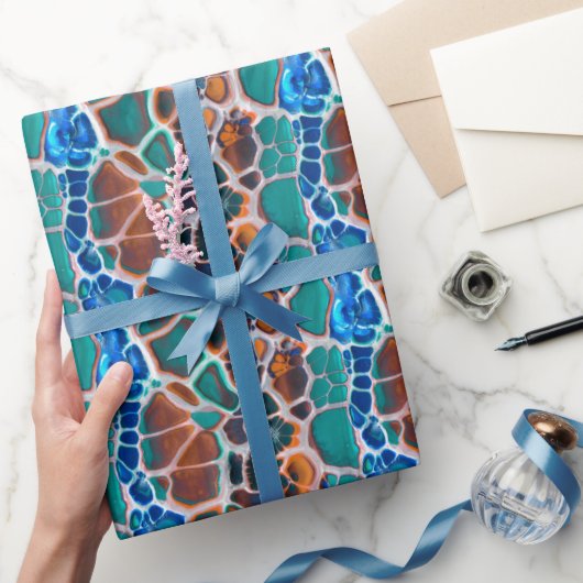 Orange Blue Aquamarin Mosaik-Festglasabstraktion Geschenkpapier (Schenken)