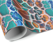 Orange Blue Aquamarin Mosaik-Festglasabstraktion Geschenkpapier (Rolleneckpunkt)