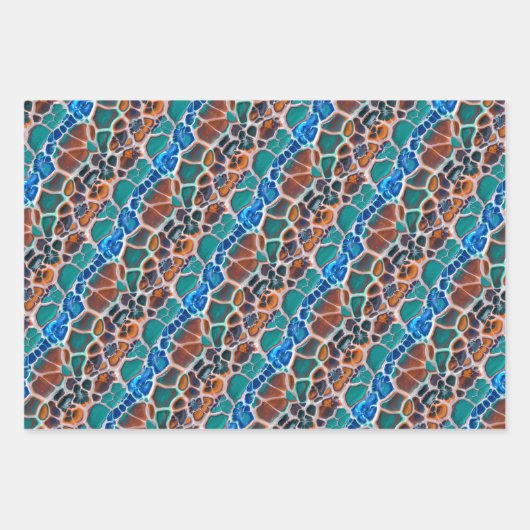 Orange Blue Aquamarin Mosaik-Festglasabstraktion Geschenkpapier Set (Vorderseite)