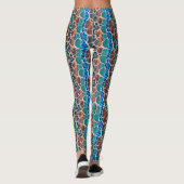Orange Blue Aquamarin Mosaik-Festglasabstraktion Leggings (Rückseite)