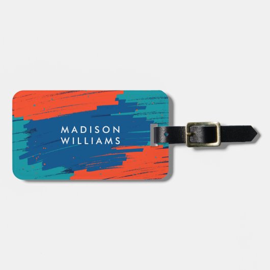Orange Blue Aquamarin Vibranly Modern Bold Strokes Gepäckanhänger (Vorderseite horizontal)