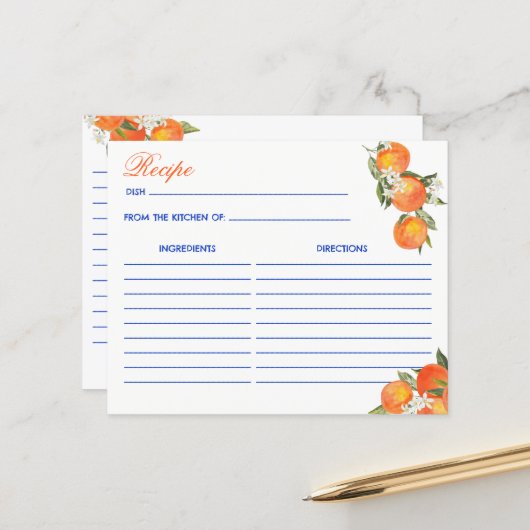 Orange blue azulejo talavera tiles recipe card (Vorderseite/Rückseite Beispiel)