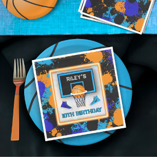 Orange & Blue Basketball Paint Spritzer Geburtstag Serviette