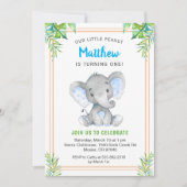 Orange Blue Boy Elephant Birthday Little Gentleman Einladung (Vorderseite)