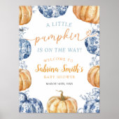 Orange Blue Chinoiserie Pumpkin Baby Dusche Poster (Vorne)