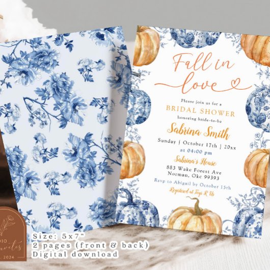 Orange Blue Chinoiserie Pumpkin Brautparty Einladung