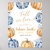 Orange Blue Chinoiserie Pumpkin Brautparty Poster (Vorne)