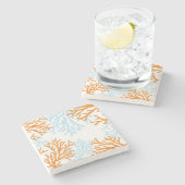 Orange Blue Coral Marmor Stone Untersetzer (Seitenansicht)