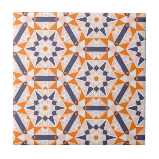 Orange Blue Cream Geometric Hexagons Muster Fliese (Vorderseite)