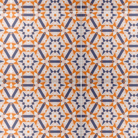Orange Blue Cream Geometric Hexagons Muster Fliese