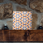 Orange Blue Cream Geometric Hexagons Muster Fliese