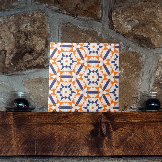 Orange Blue Cream Geometric Hexagons Muster Fliese
