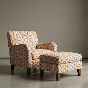 Orange Blue Cream Geometric Mosaic Ethnic Pattern Stoff