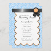 Orange & Blue Damask Geburtstag Soiree Einladungen (Vorne/Hinten)