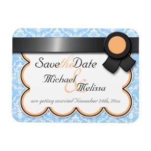 Orange & Blue Damask Save the Date flaches Magnet