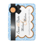 Orange & Blue Damask Save the Date flaches Magnet (Vertikal)