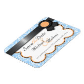 Orange & Blue Damask Save the Date flaches Magnet (Linke Seite)