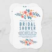 Orange Blue Floral Brautparty Foto Einladung (Vorne/Hinten)