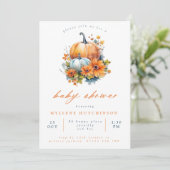 Orange & Blue Floral Pumpkin Baby Dusche Einladung (Stehend Vorderseite)