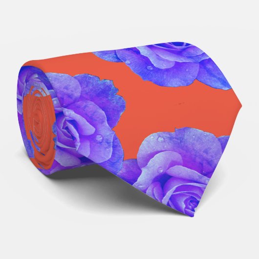 Orange Blue Floral Rose Modern Gift Favor 2026 Krawatte (Gerollt)
