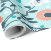 Orange Blue Floral Wrapping Paper Geschenkpapier (Rolleneckpunkt)