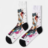 Orange Blue Gemusterter Pop Art Dog Socken (Linkes Detail)