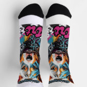 Orange Blue Gemusterter Pop Art Dog Socken (Oben)