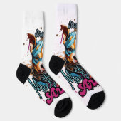 Orange Blue Gemusterter Pop Art Dog Socken (Rechts)