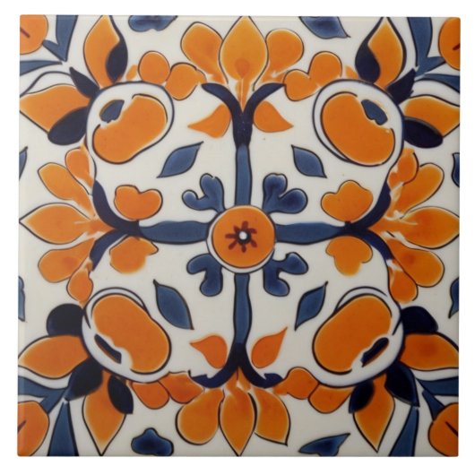 Orange Blue Geometric Cross Abstrakt mediterrane Fliese (Vorderseite)