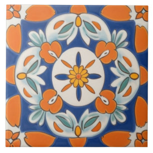 Orange & Blue Geometric, mediterran Fliese