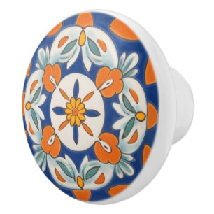 Orange & Blue Geometric, mediterran Keramikknauf
