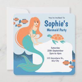 Orange Blue Girls Mermaid Birthday Party Einladung
