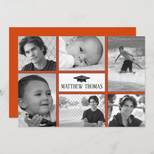 Orange & Blue Grad Einladung, Matte 5" x 7" Einladung (Vorne/Hinten)