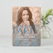 Orange Blue Graduate Party Graduate Foto Einladung (Stehend Vorderseite)