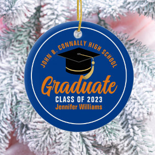 Orange Blue Graduate Personalisiert 2025 Abschluss Keramik Ornament
