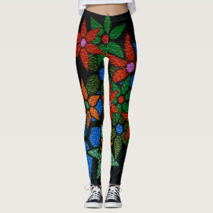 Orange Blue Green Floral Leggings