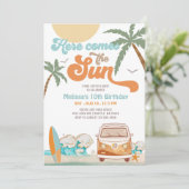 Orange Blue Here kommt die Sun Boy Birthday Party Einladung (Stehend Vorderseite)