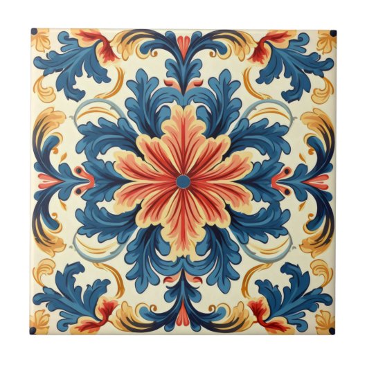 Orange Blue Italian Tile Fliese (Vorderseite)