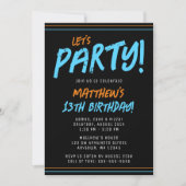 Orange Blue Lines Boy Birthday Party Einladung (Vorderseite)