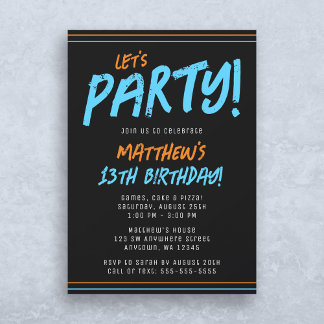 Orange Blue Lines Boy Birthday Party Einladung